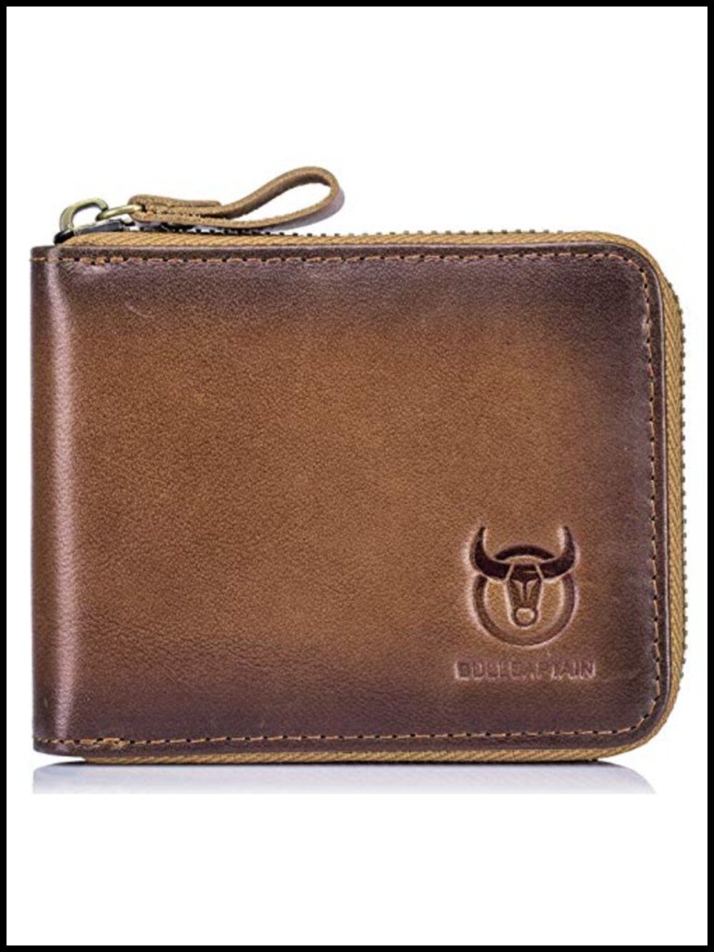Genuine Leather RFID Blocking Zipper Bifold Wallet with Multiple Card Slots